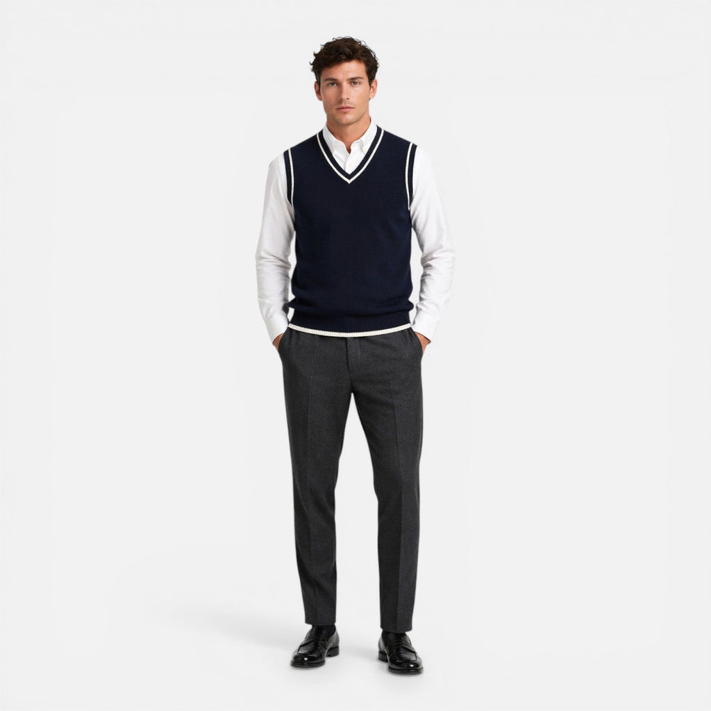 Men's Wool Cable Knit V Neck Sweater Vest for Business Casual Wear