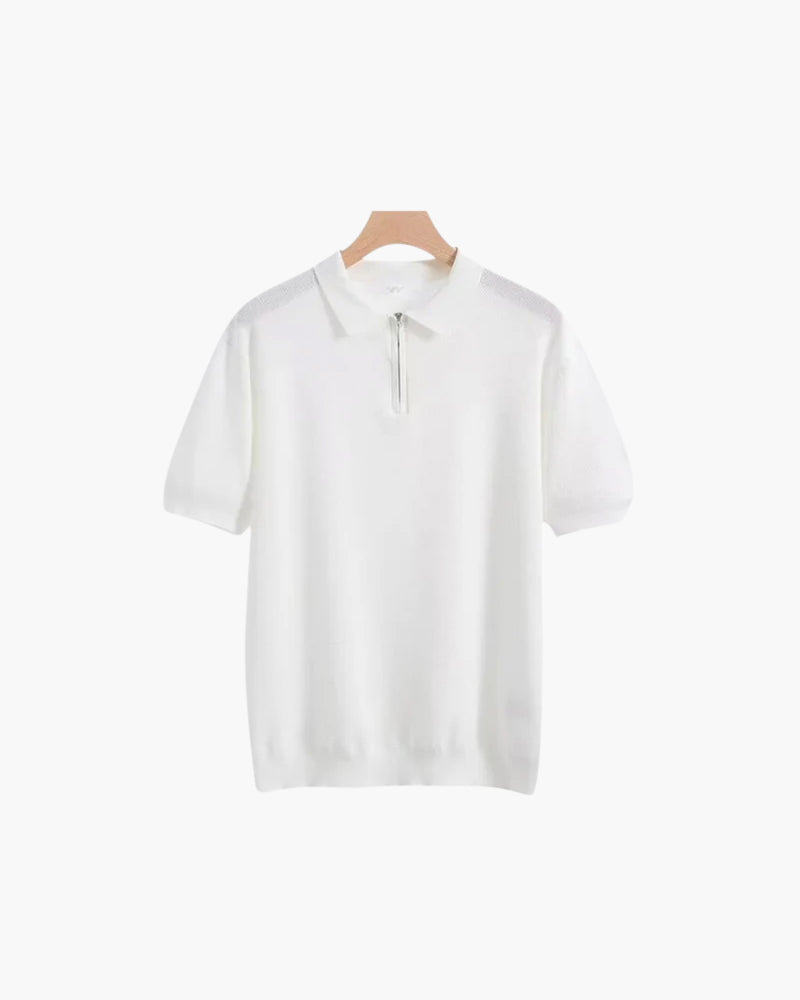 Men's Zip Up Polo Shirt - Soft Cotton Blend - Casual Wear - Multiple Colors