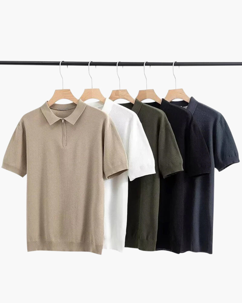 Men's Zip Up Polo Shirt - Soft Cotton Blend - Casual Wear - Multiple Colors