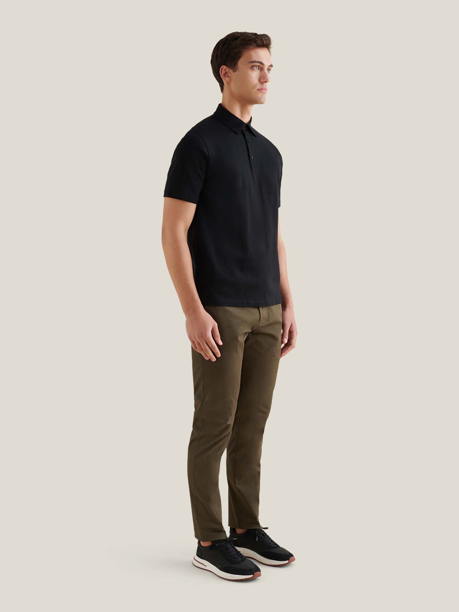 Mercerised Cotton Polo Shirt for Men - Black Casual Wear Top