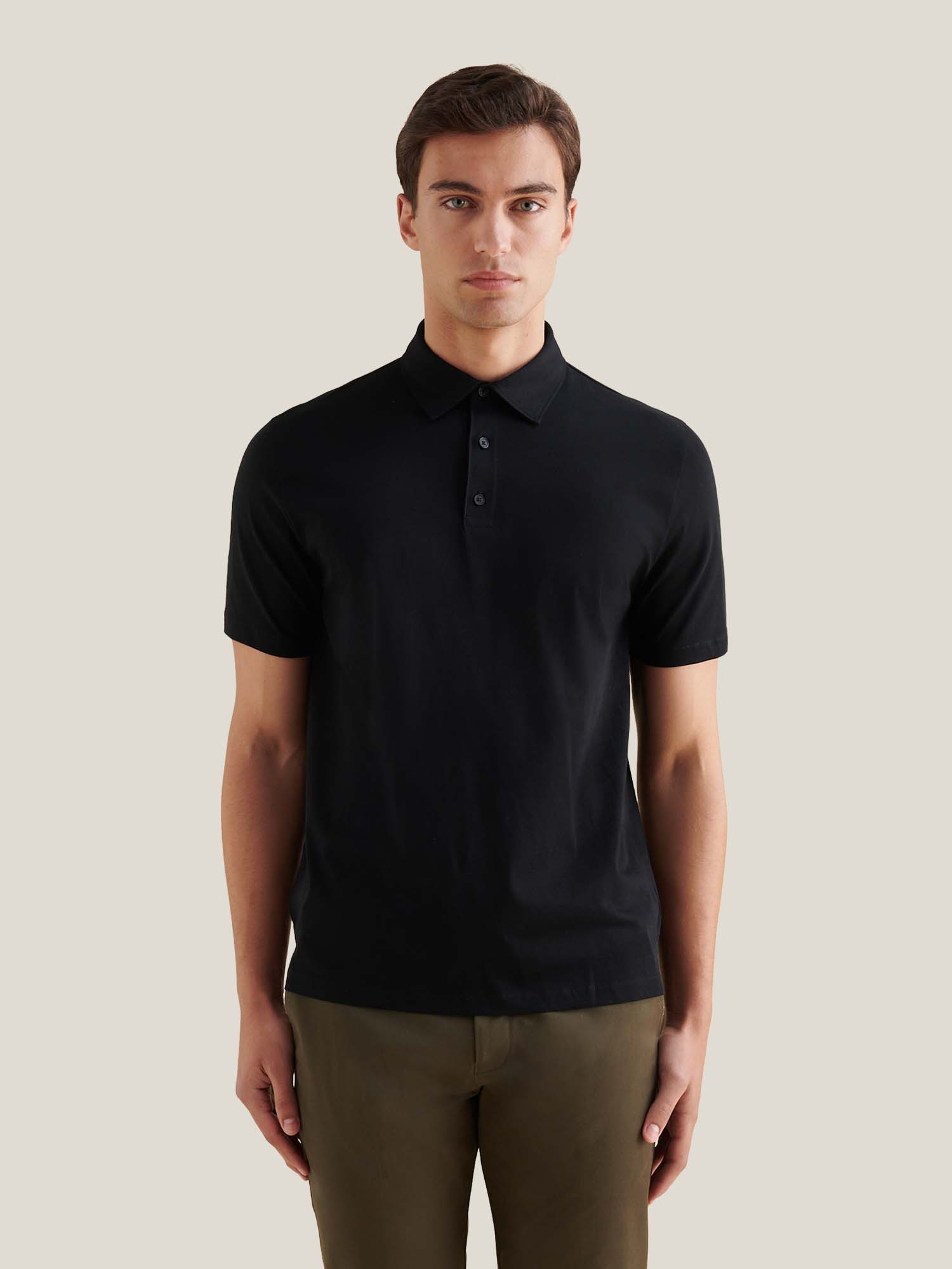 Mercerised Cotton Polo Shirt for Men - Black Casual Wear Top