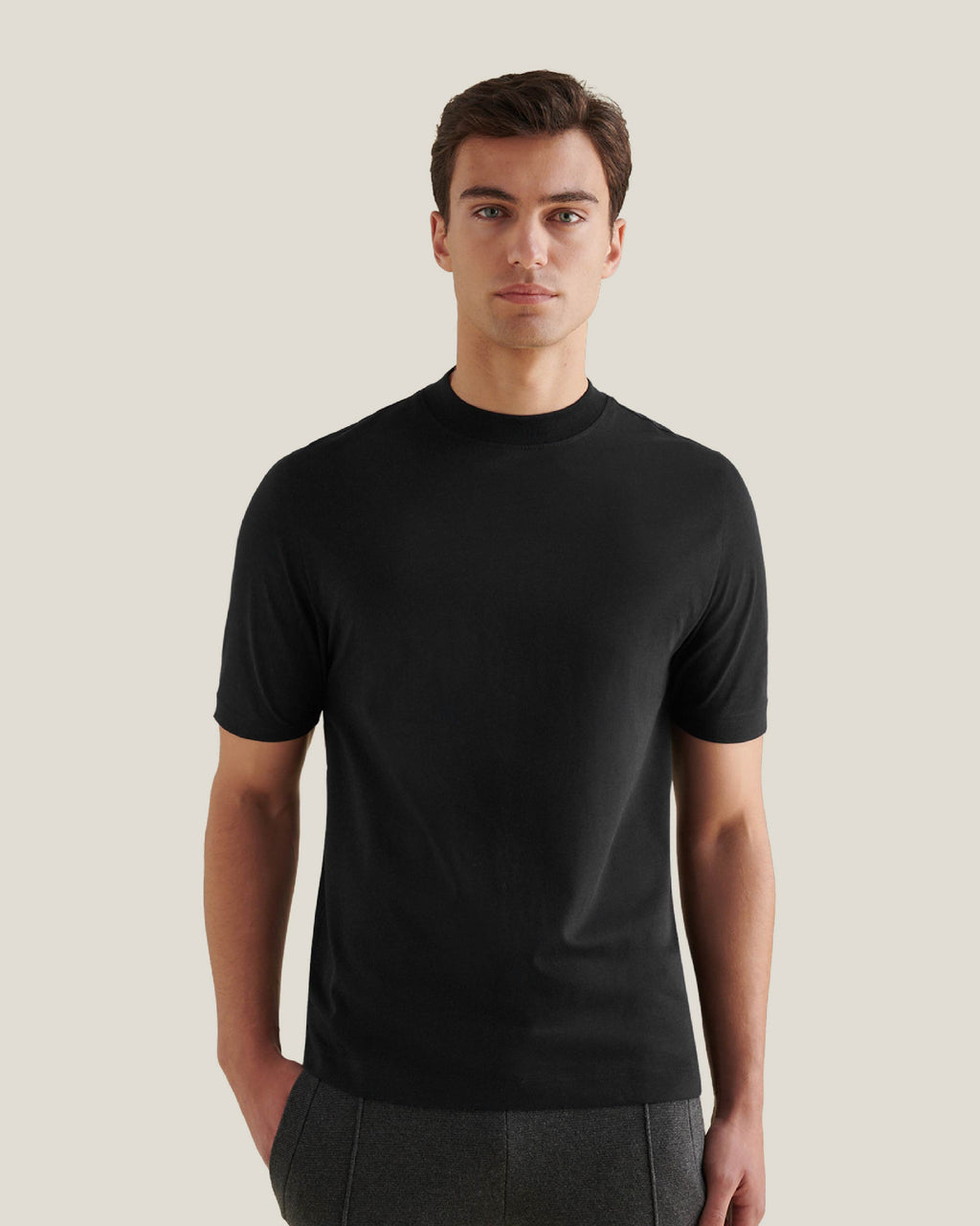 Mercerised Cotton T-Shirt in Black for Casual Wear and Everyday Comfort