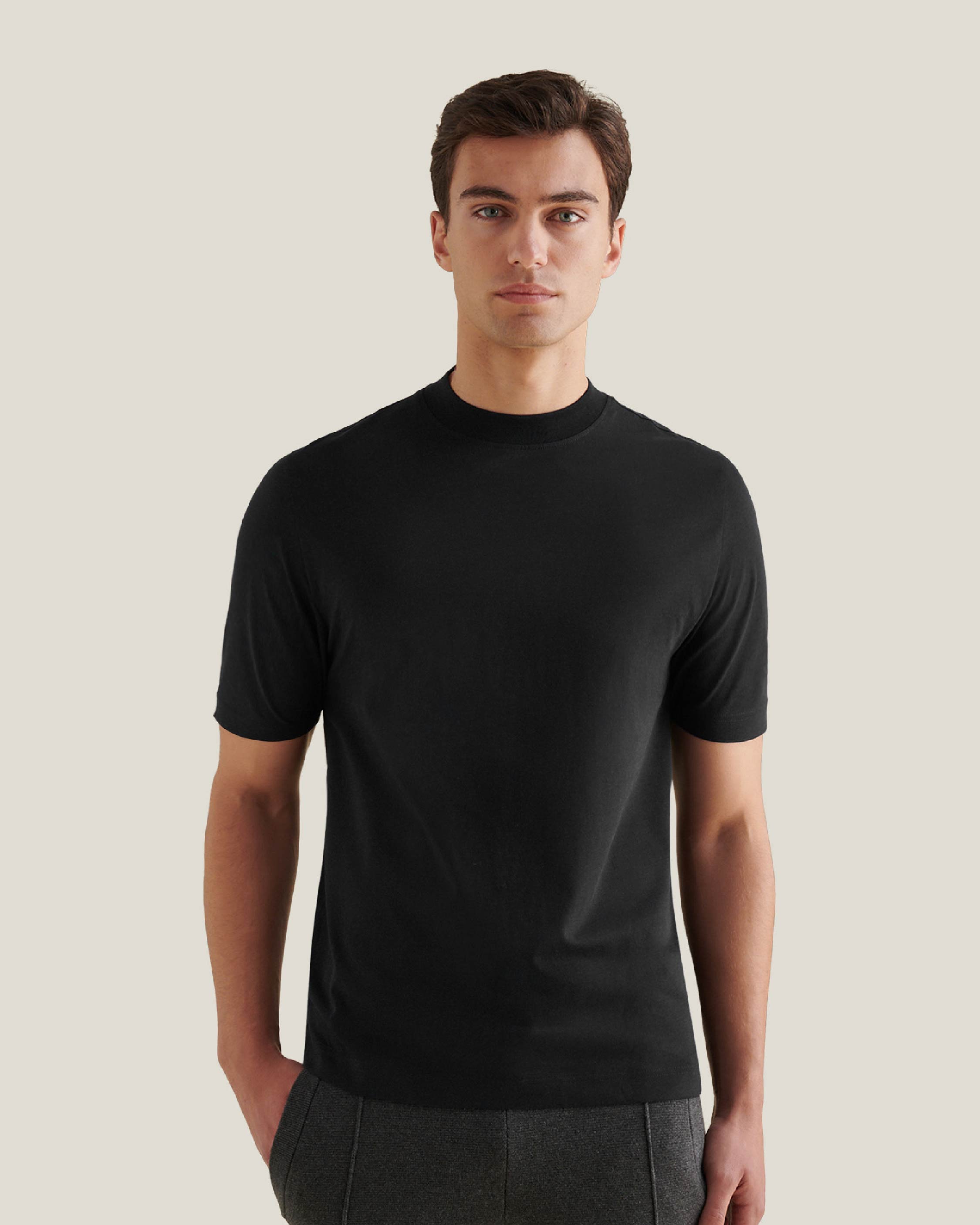 Mercerised Cotton T-Shirt in Black for Casual Wear and Everyday Comfort
