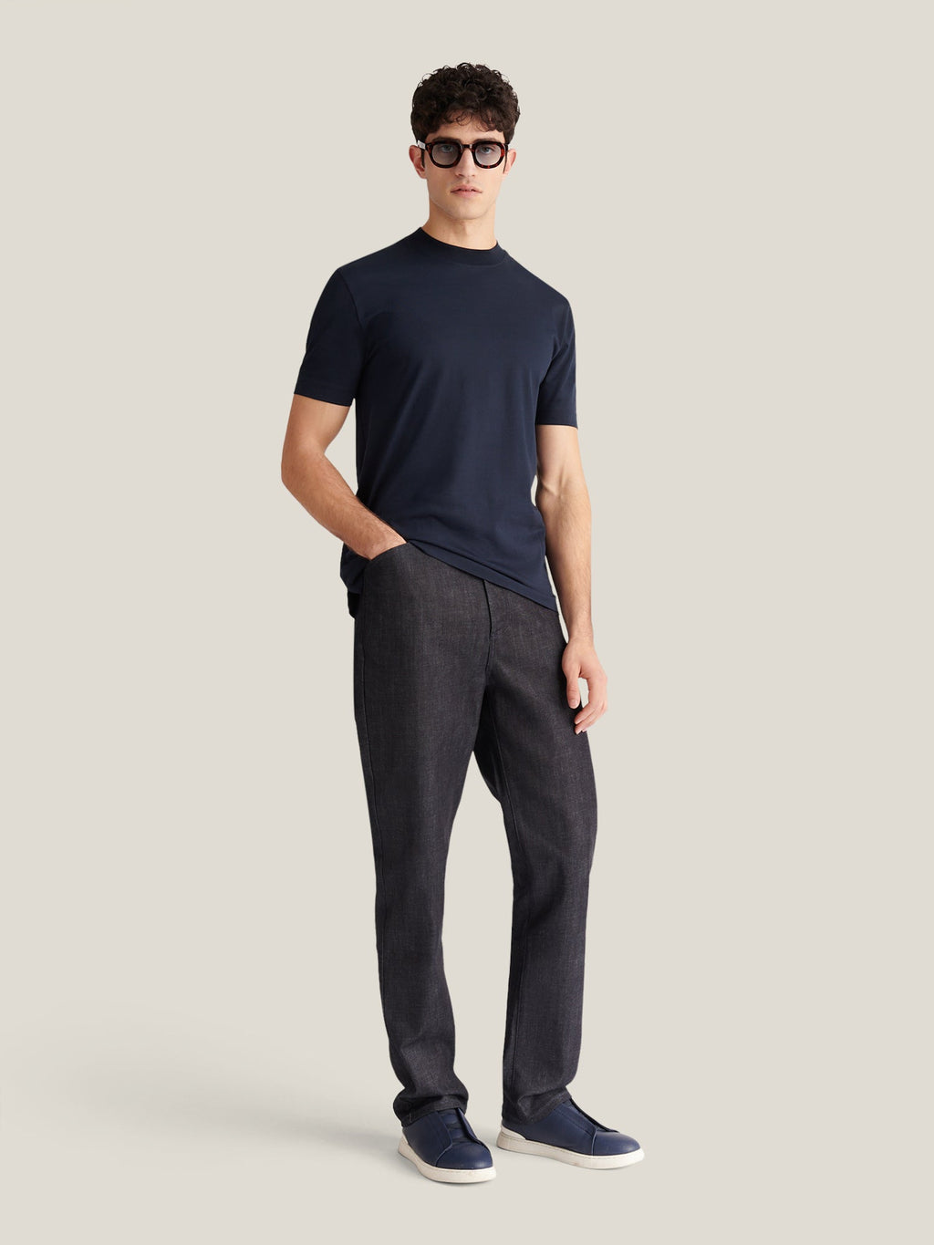 Mercerised Cotton T-Shirt in Dark Sapphire Navy - Casual Wear for Men