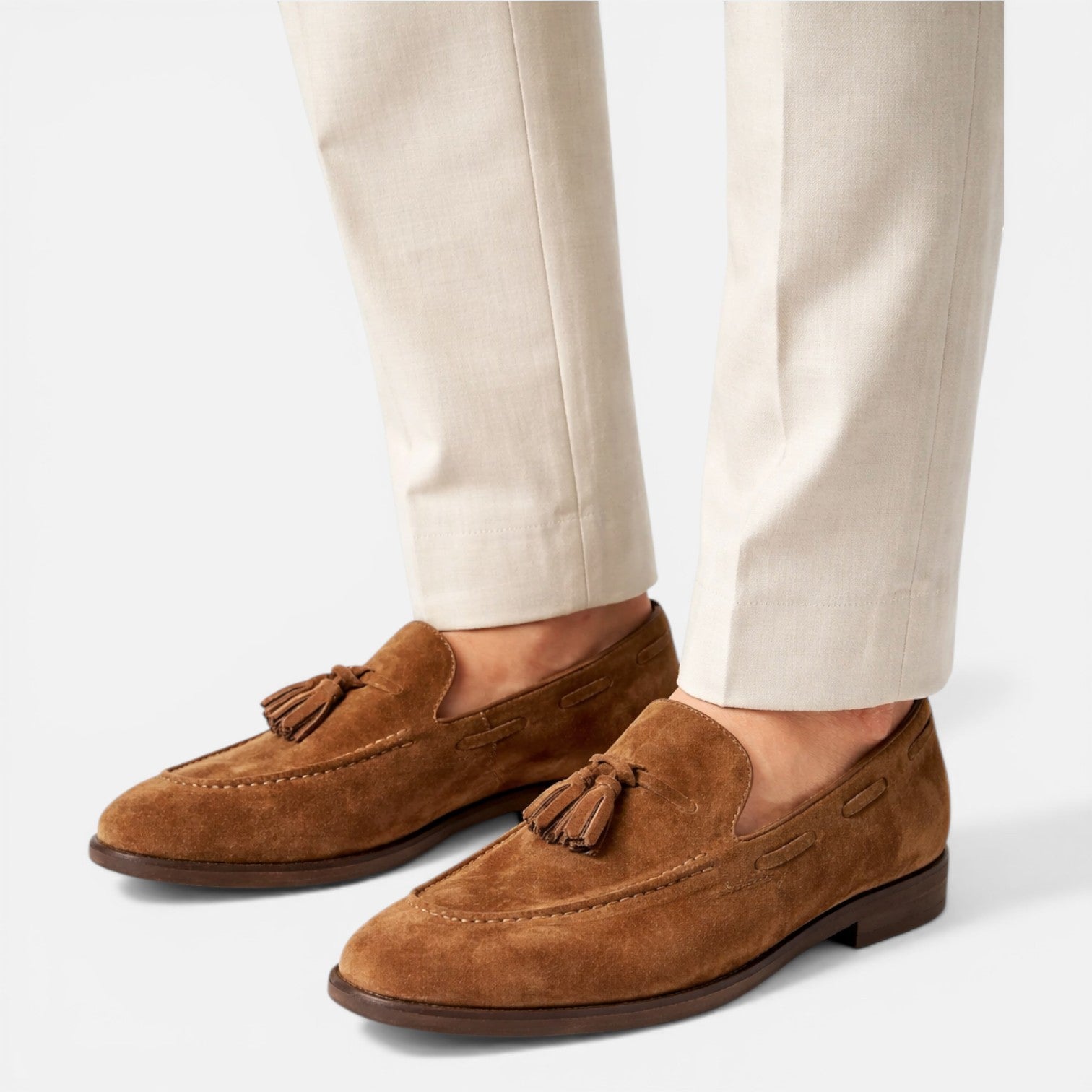 Nubuck Leather Tassel Loafers for Men | Comfortable Slip-On Dress Shoes
