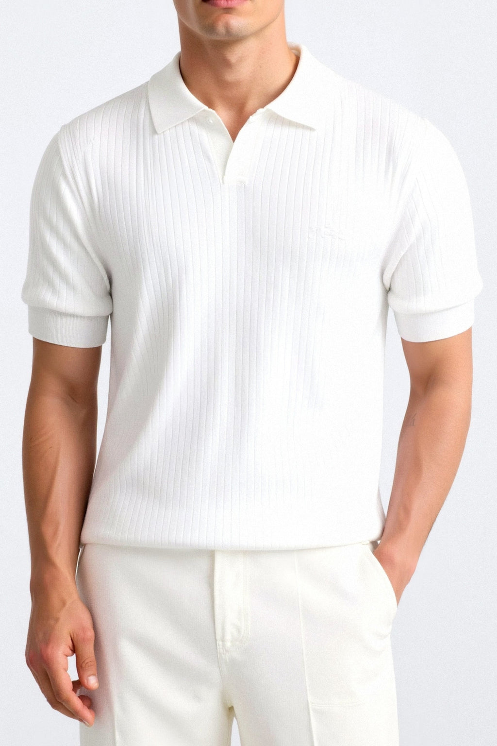 Ribbed Cotton Polo Shirt for Men - Casual Wear, Short Sleeve, Classic Fit