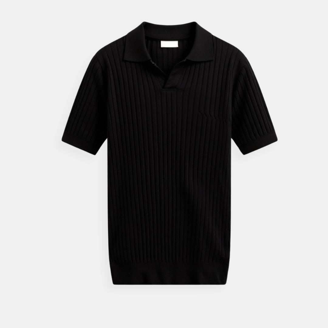 Ribbed Cotton Polo Shirt for Men - Casual Wear, Short Sleeve, Classic Fit