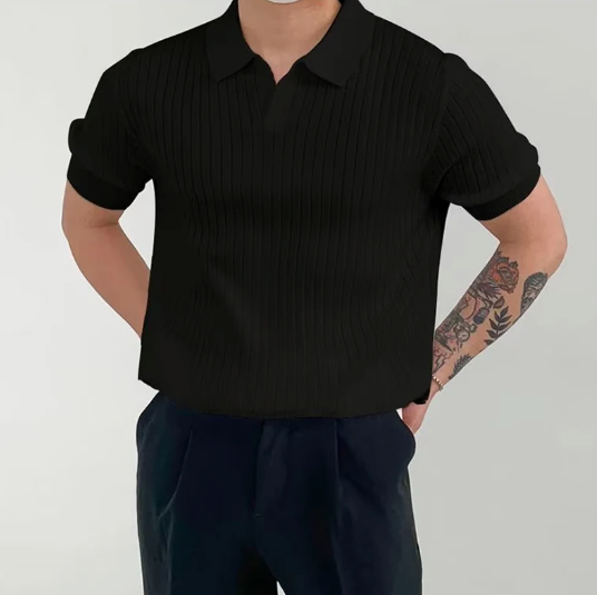 Ribbed Cotton Polo Shirt for Men - Casual Wear, Short Sleeve, Classic Fit