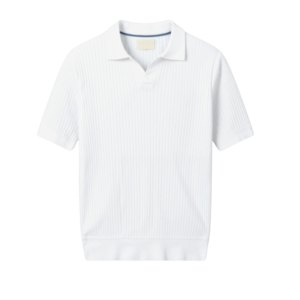 Ribbed Cotton Polo Shirt for Men - Casual Wear, Short Sleeve, Classic Fit