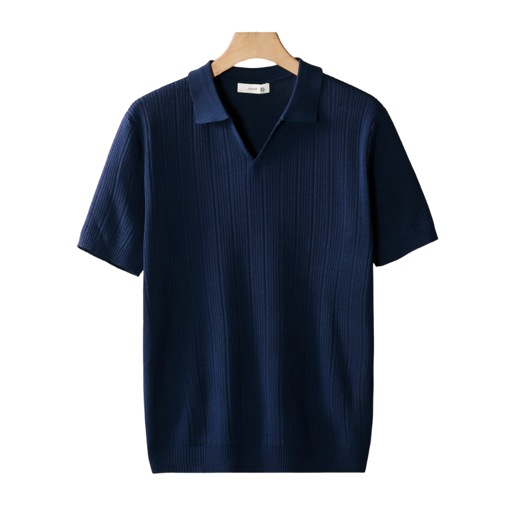 Ribbed Open Collar Polo Shirt for Casual Wear in Soft Cotton Blend