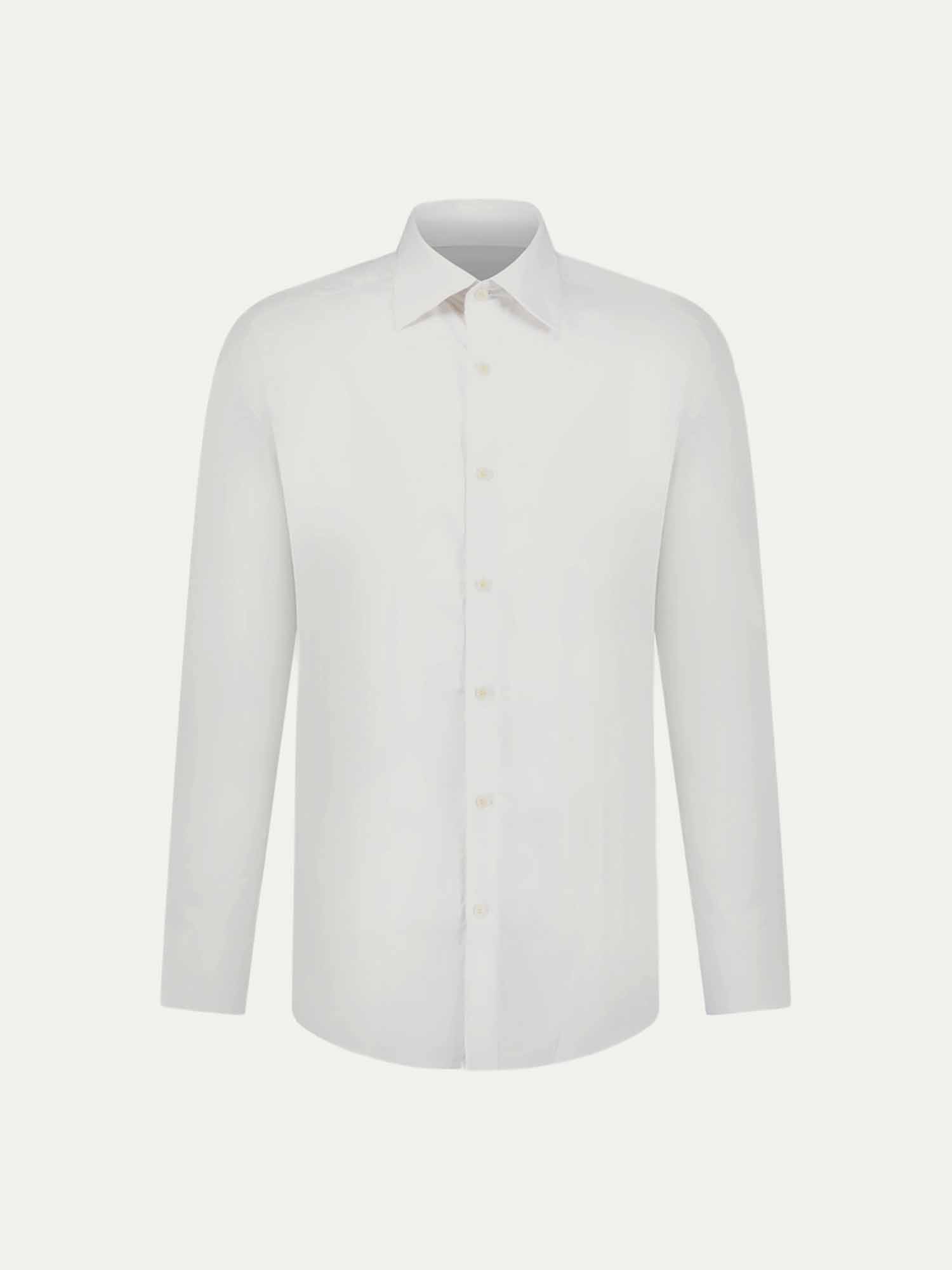 Slim Fit Cotton Poplin High Collar Shirt for Men in Bright White