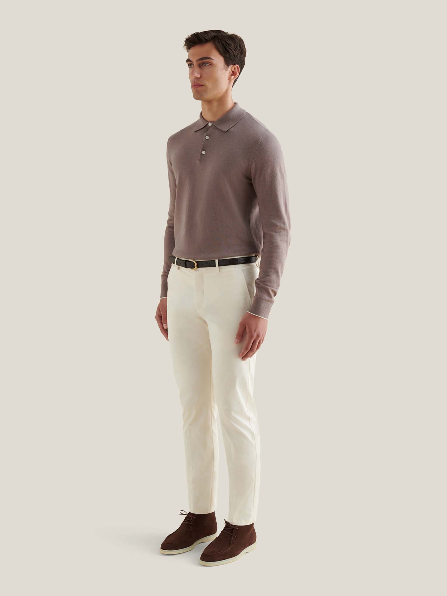 Stretch Cotton Trouser in Egret - Casual Wear for Everyday Comfort