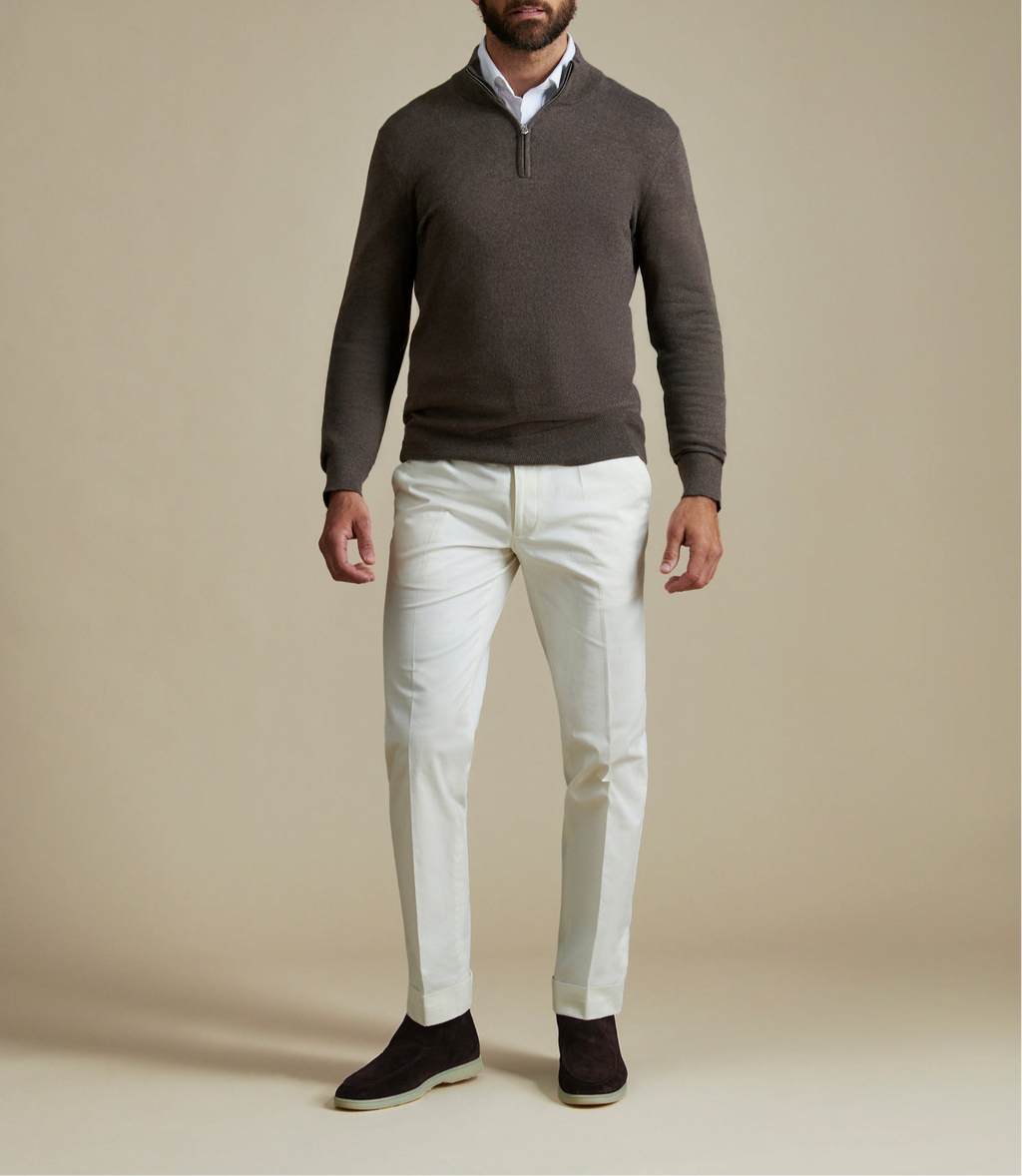 Stretch Cotton Trousers for Men in Egret - Casual Fit, Versatile Style