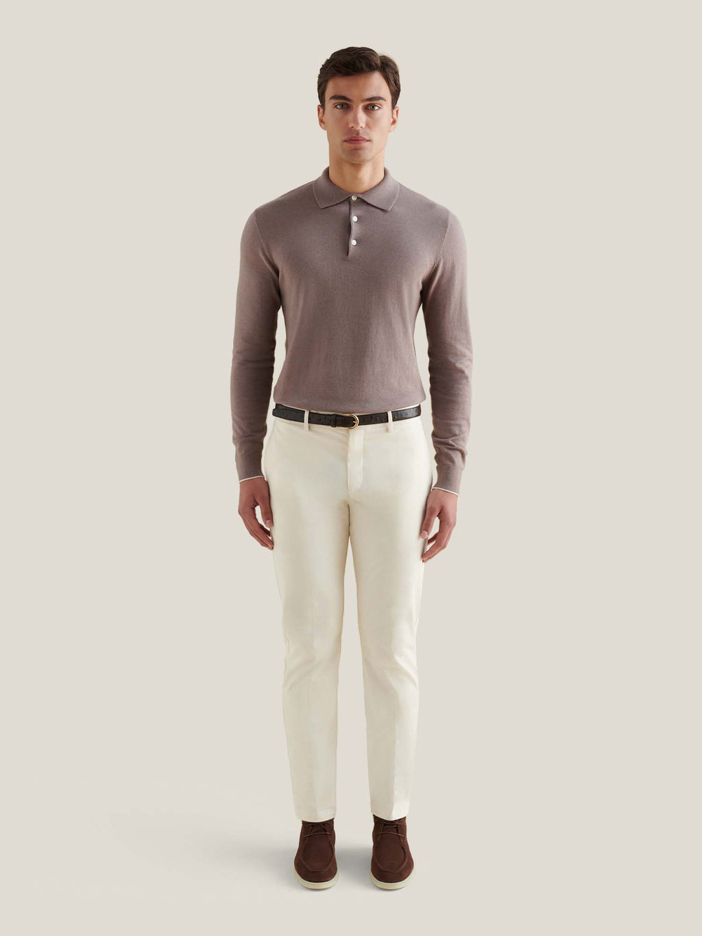 Stretch Cotton Trousers for Men in Egret - Casual Fit, Versatile Style