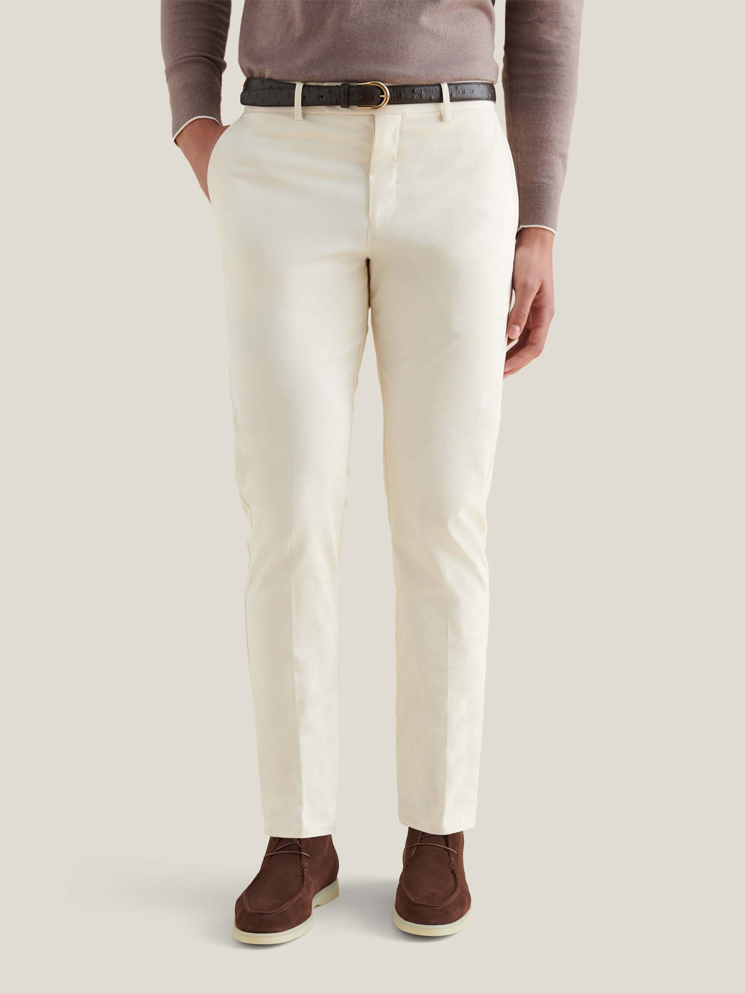 Stretch Cotton Trousers for Men in Egret - Casual Fit, Versatile Style