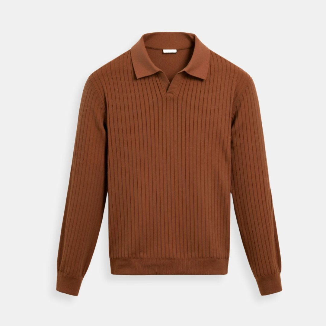 Striped Long Sleeve Polo Shirt for Men - Cotton Blend Casual Wear