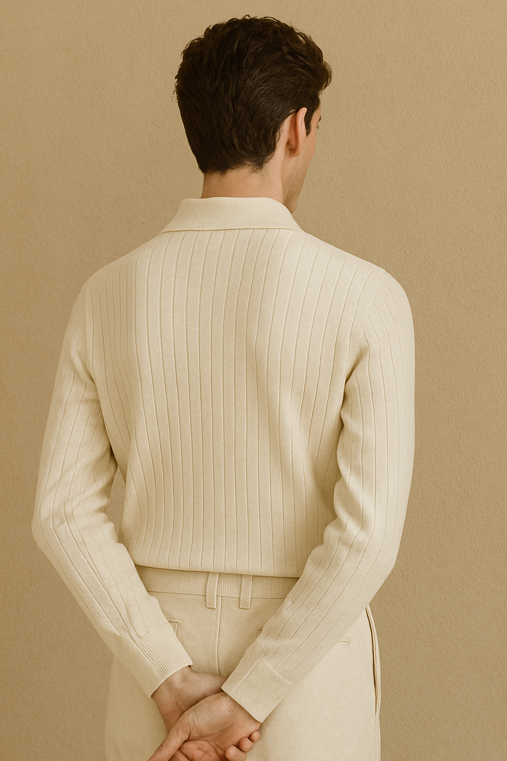 Striped Long Sleeve Polo Shirt for Men - Cotton Blend Casual Wear