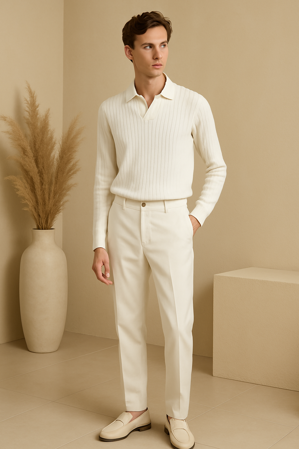 Striped Long Sleeve Polo Shirt for Men - Cotton Blend Casual Wear