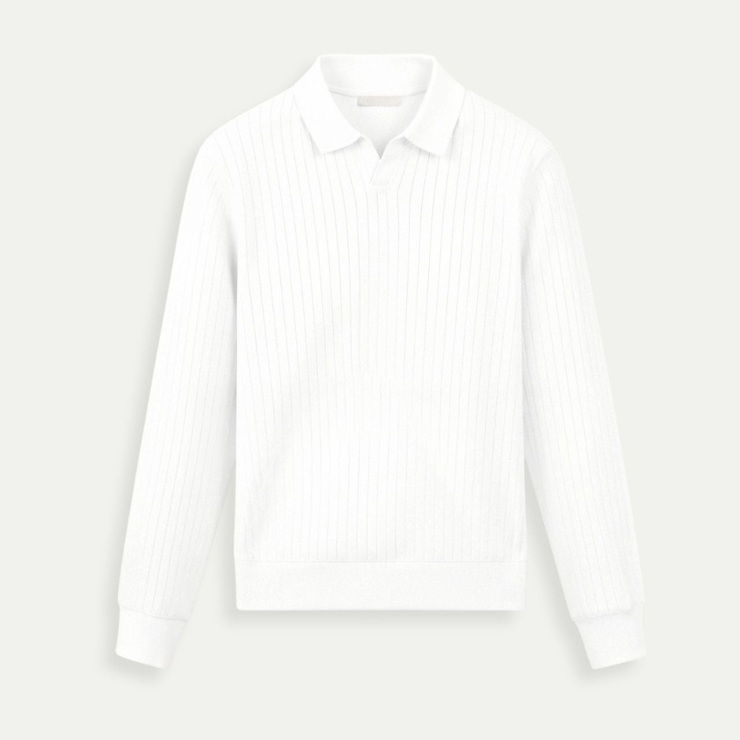 Striped Long Sleeve Polo Shirt for Men - Cotton Blend Casual Wear