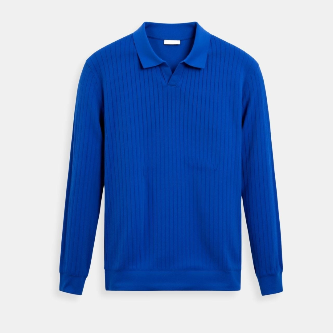 Striped Long Sleeve Polo Shirt for Men - Cotton Blend Casual Wear