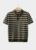 Striped Textured Polo Shirt with Button Closure for Casual Wear