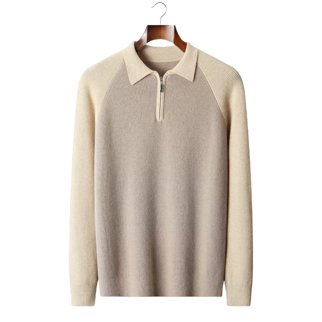 Two-Tone Zipper Sweater Polo for Men - Casual Knit Top for Everyday Wear