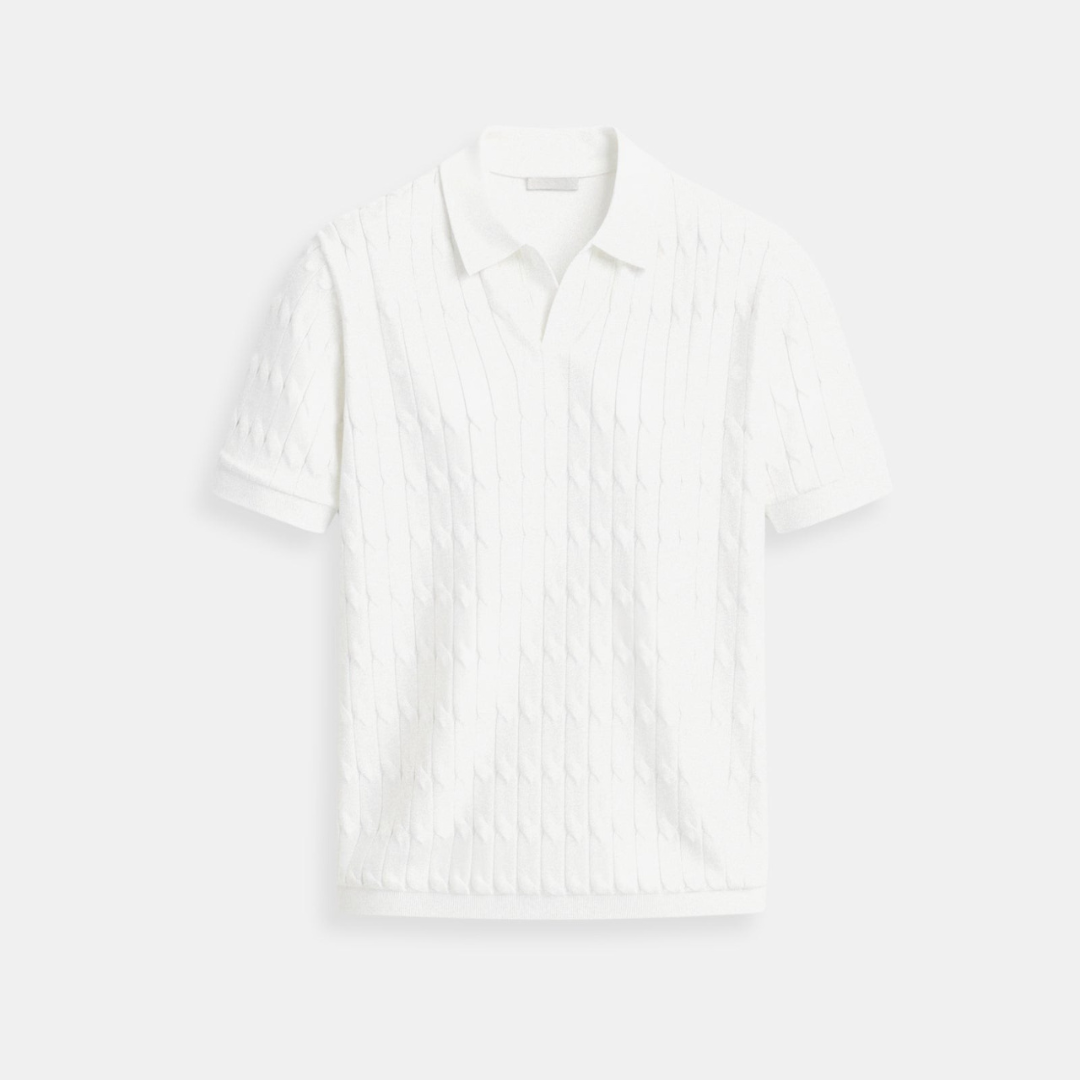 V-Neck Cable Knit Polo Shirt - Premium Cotton Blend - Casual Wear for Men