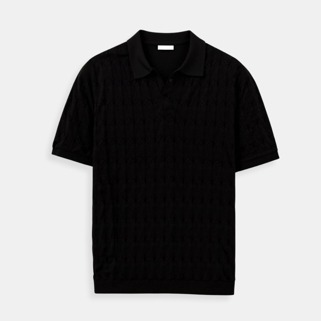 V-Neck Cable Knit Polo Shirt - Premium Cotton Blend - Casual Wear for Men