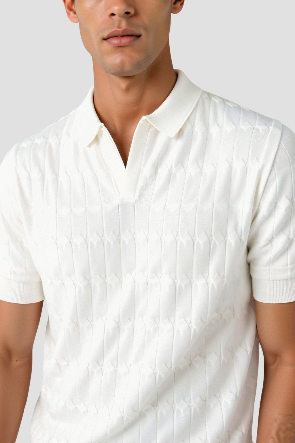 V-Neck Cable Knit Polo Shirt - Premium Cotton Blend - Casual Wear for Men
