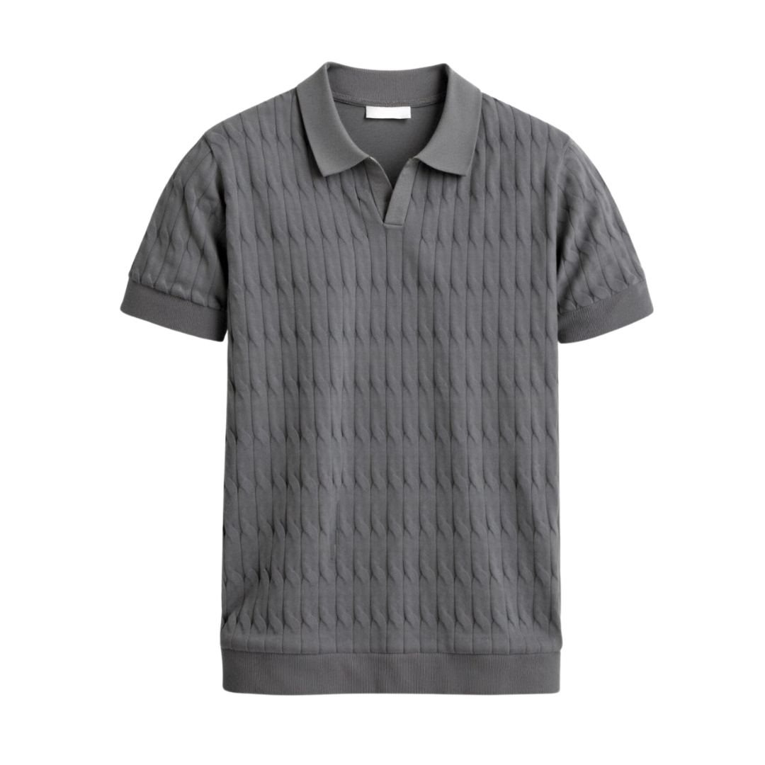 V-Neck Cable Knit Polo Shirt - Premium Cotton Blend - Casual Wear for Men