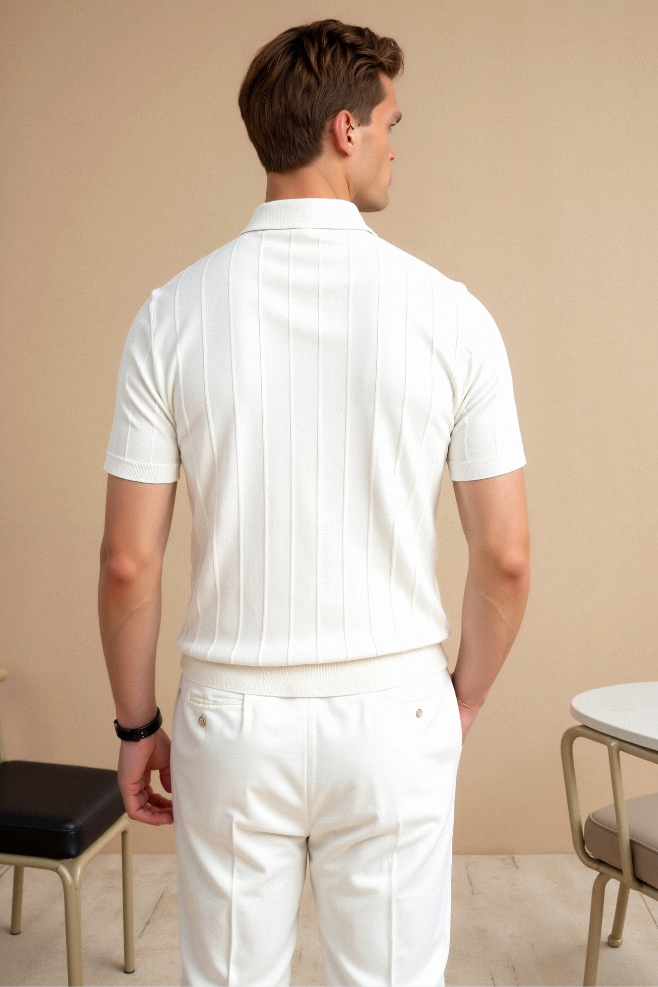 Vertical Striped Cotton Polo Shirt for Casual Wear