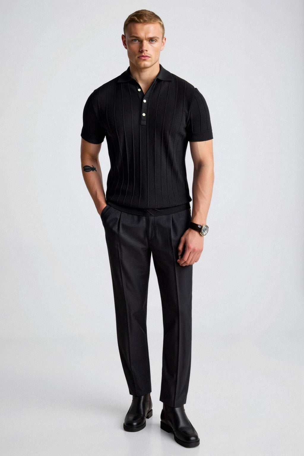 Vertical Striped Cotton Polo Shirt for Casual Wear