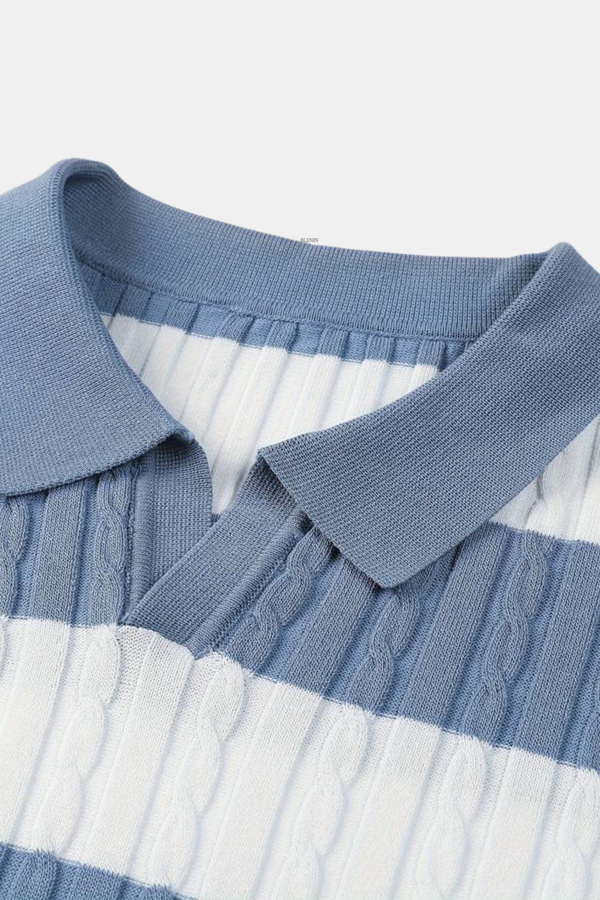 White Stripe Polo Shirt - Cotton Blend - Casual Wear - Men's Apparel