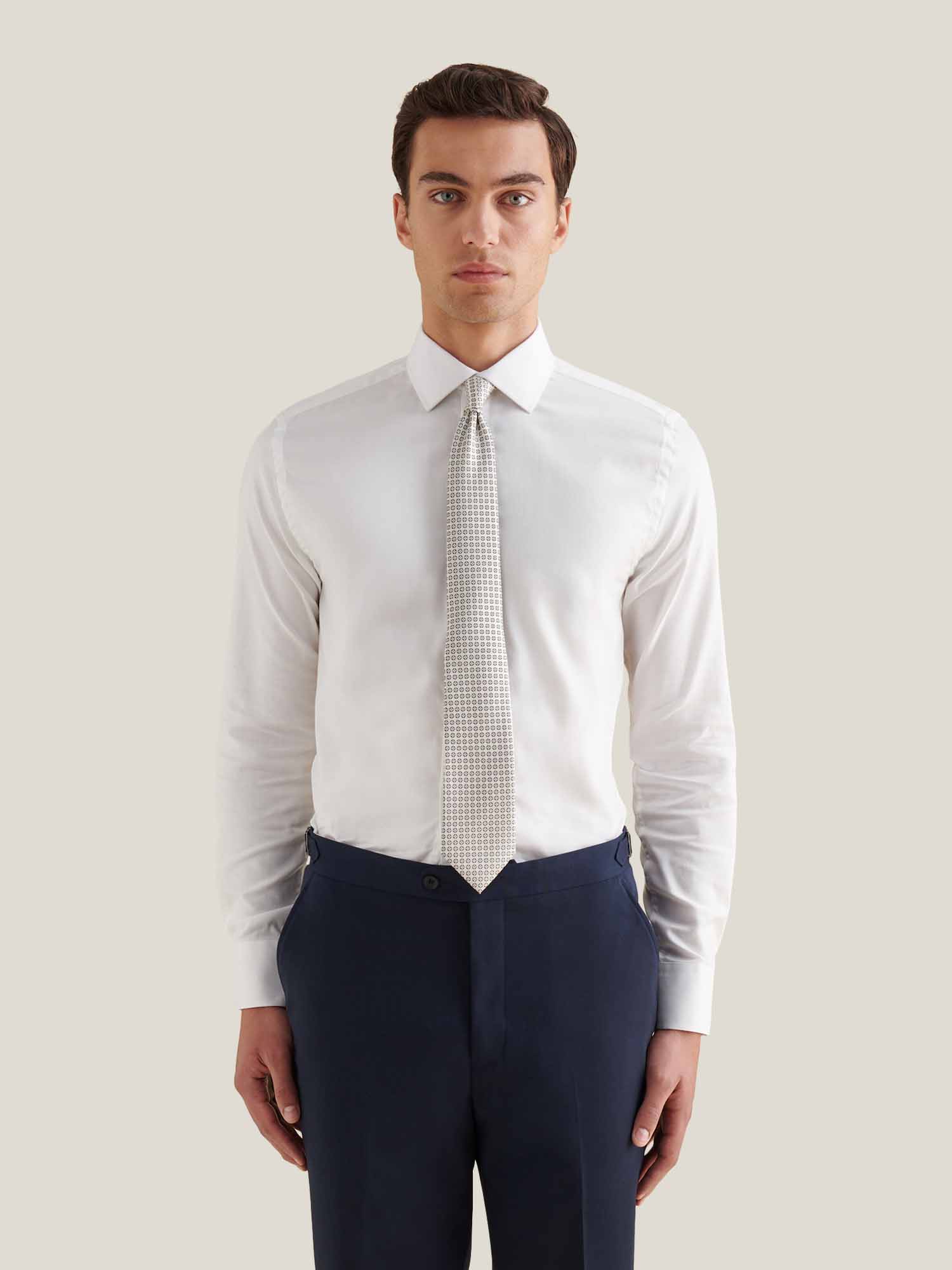 White Twill Dress Shirt for Men - Classic Fit, Formal Wear