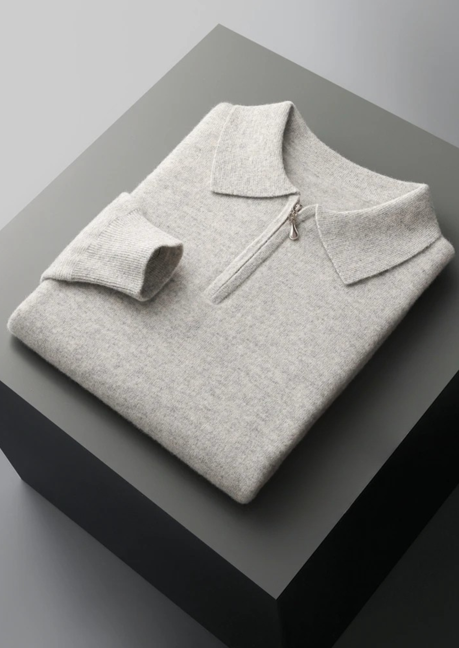 Wool Half Zip Polo Shirt for Men - Casual Lightweight Knit Top