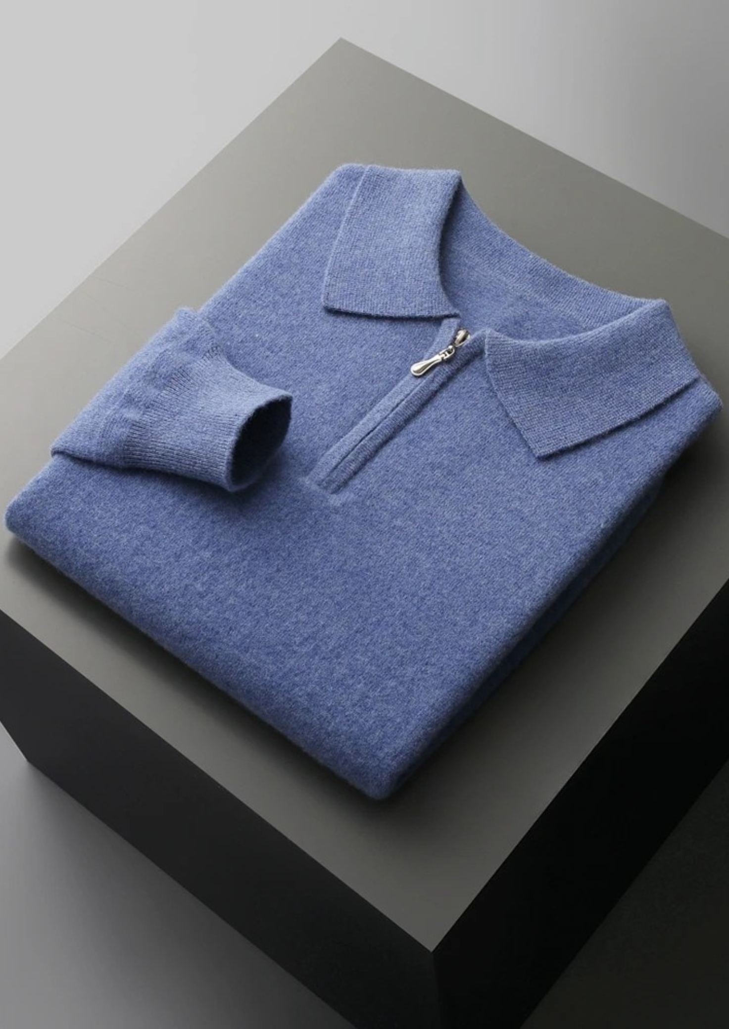Wool Half Zip Polo Shirt for Men - Casual Lightweight Knit Top