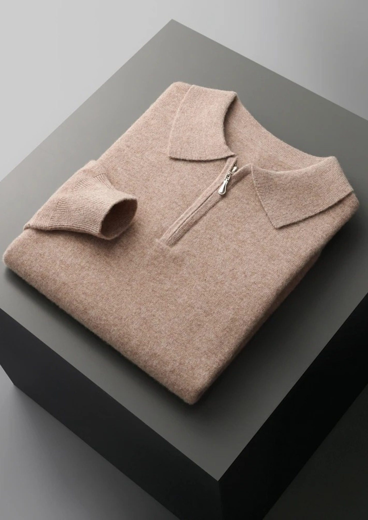 Wool Half Zip Polo Shirt for Men - Casual Lightweight Knit Top