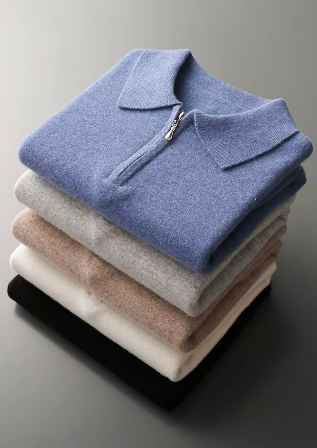 Wool Half Zip Polo Shirt for Men - Casual Lightweight Knit Top