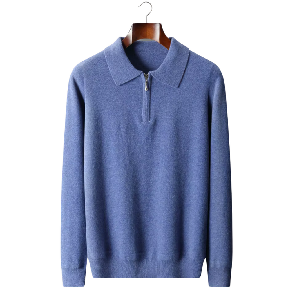 Wool Half Zip Polo Shirt for Men - Casual Lightweight Knit Top