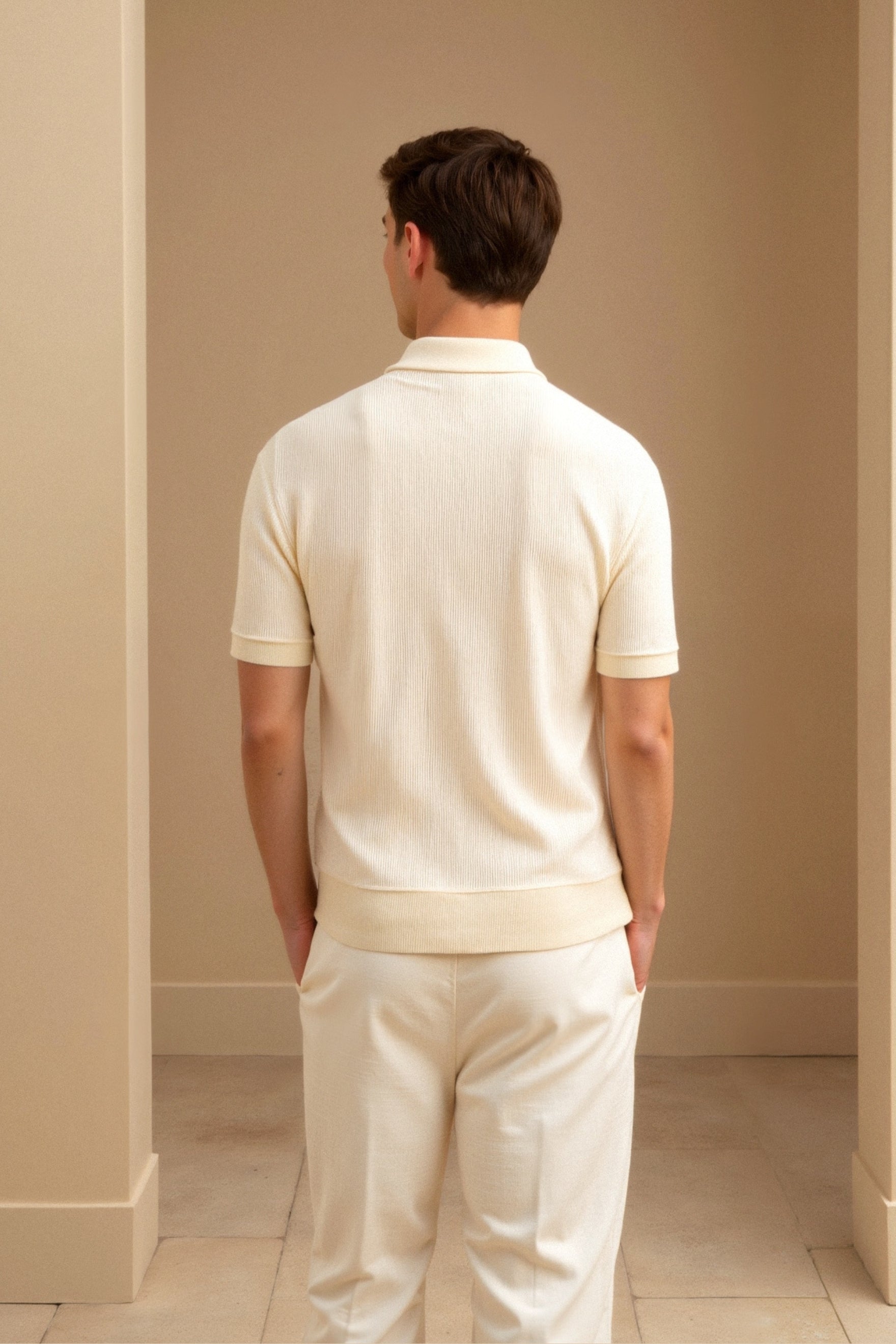 Wool Polo T-Shirt with Textured Structure for Casual Wear