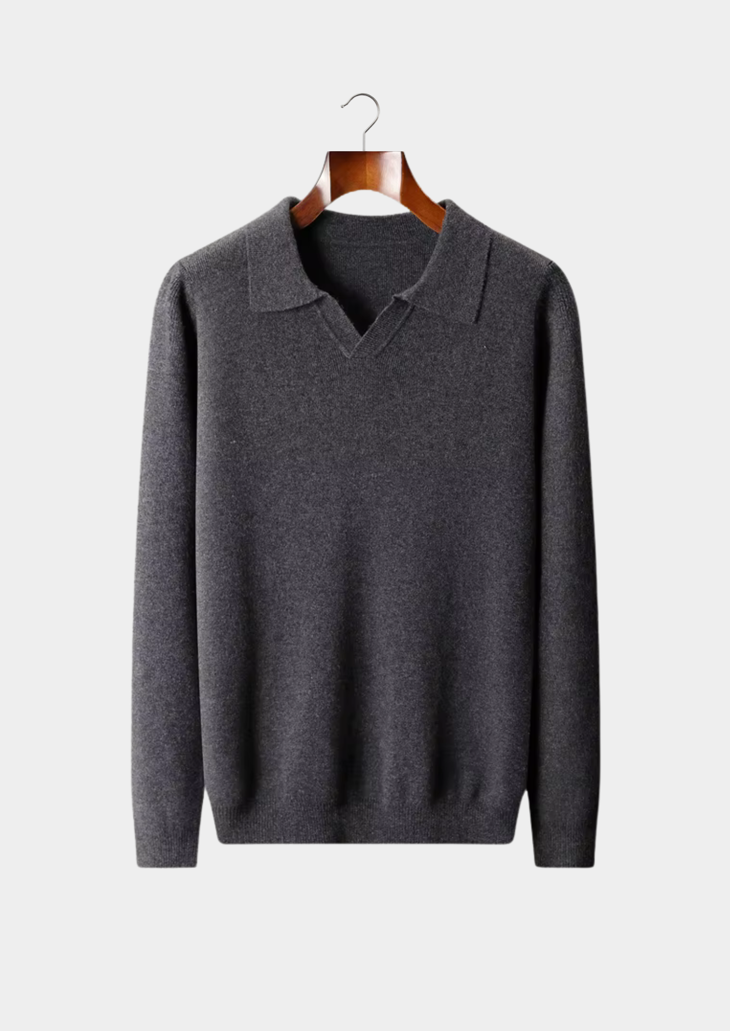 Wool Ribbed Buttonless Polo Shirt for Casual Wear and Layering