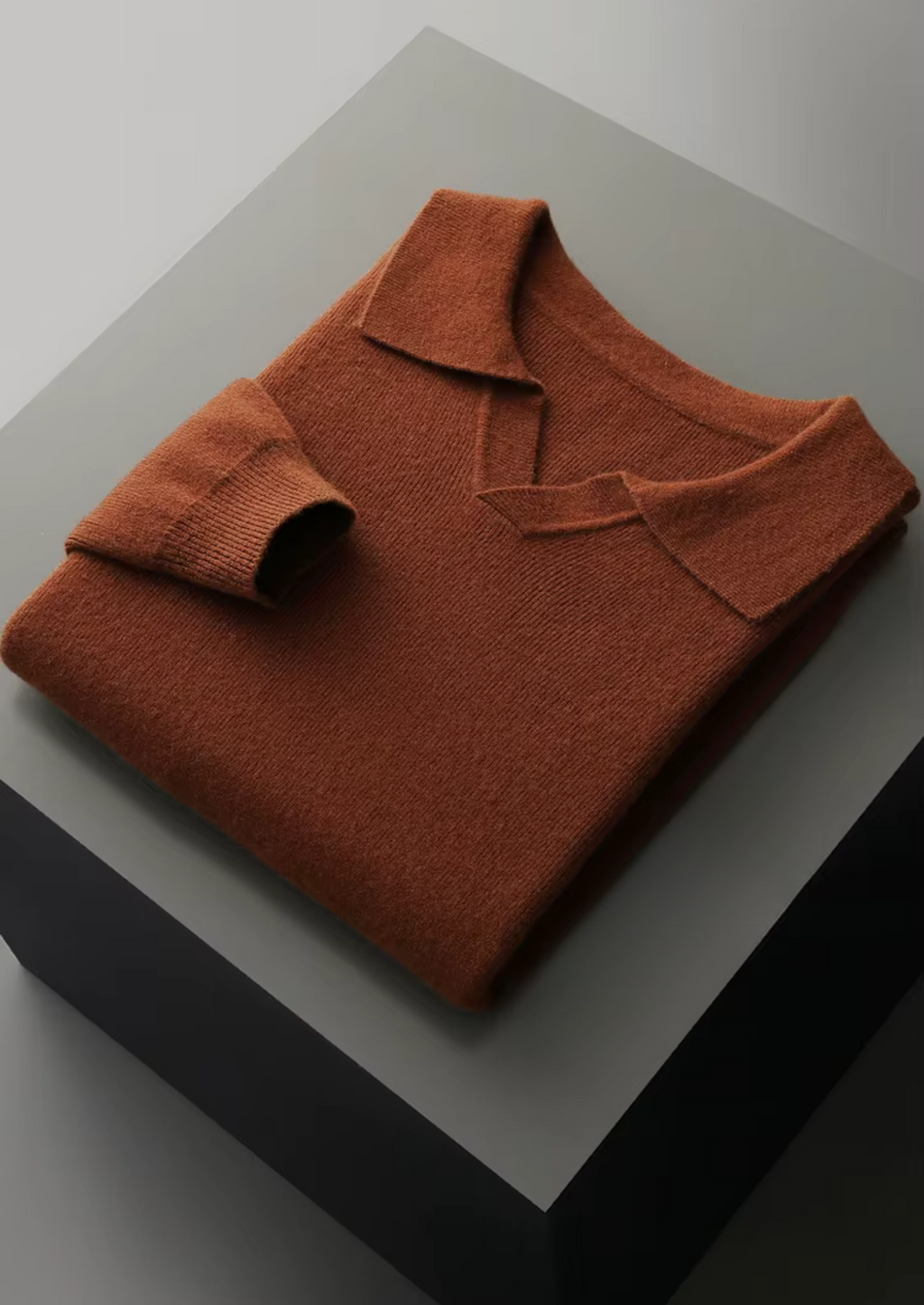 Wool Ribbed Buttonless Polo Shirt for Casual Wear and Layering